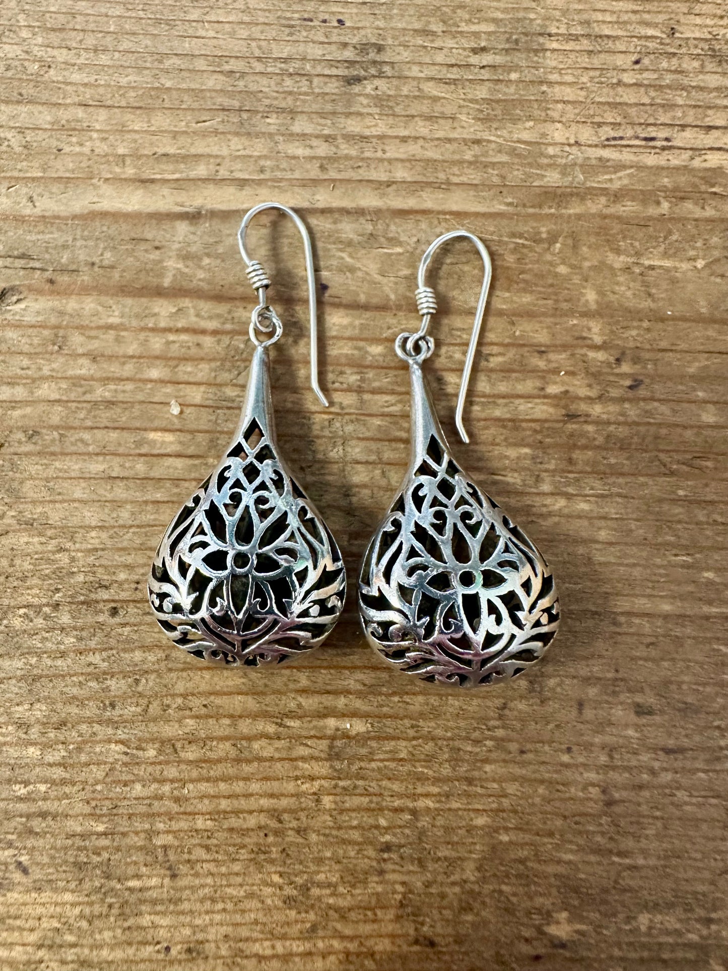 Vintage Filigree Teardrop 925 Silver Earrings