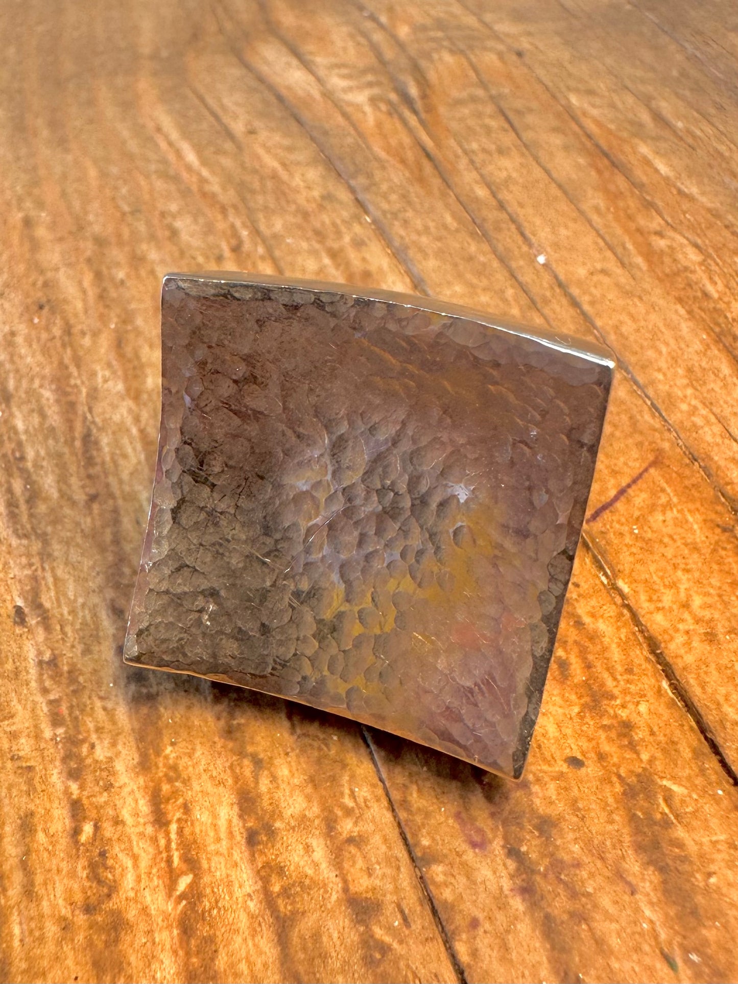 Chunky Heavy Hammered Square Curved Mexico 925 Sterling Silver Size L Ring