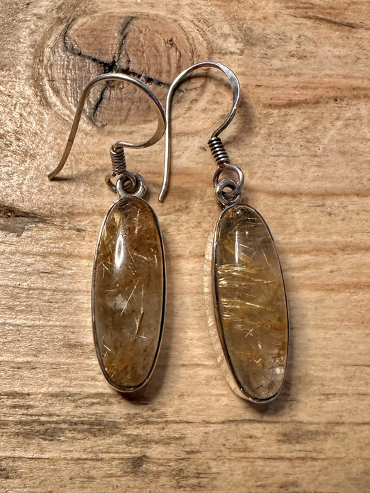 Vintage Rutile Elongated 925 Silver Earrings