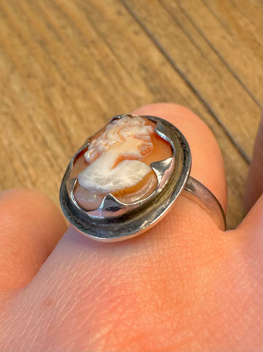 Cameo 1975 Cabochon 925 Sterling Silver Size O1/2 Ring