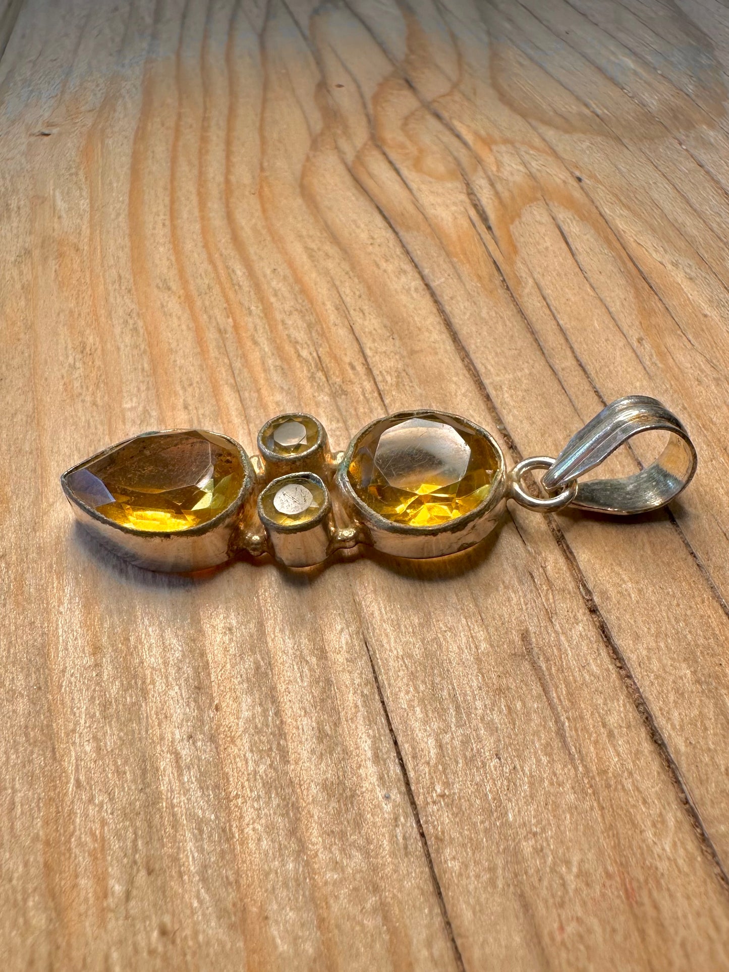 Vintage Orange Yellow Citrine 925 Sterling Silver Pendant
