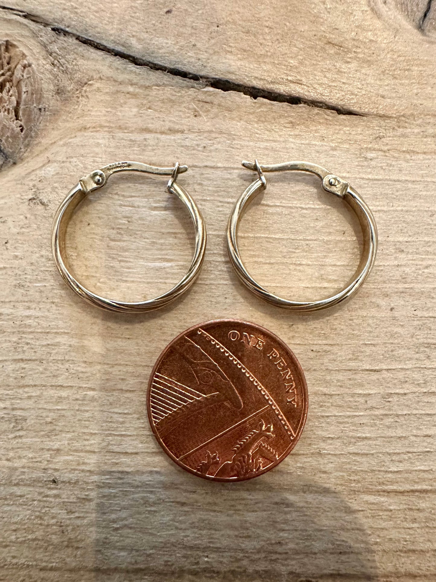 Vintage Textured Hoops 925 Silver 9ct Gold Bonded Earrings