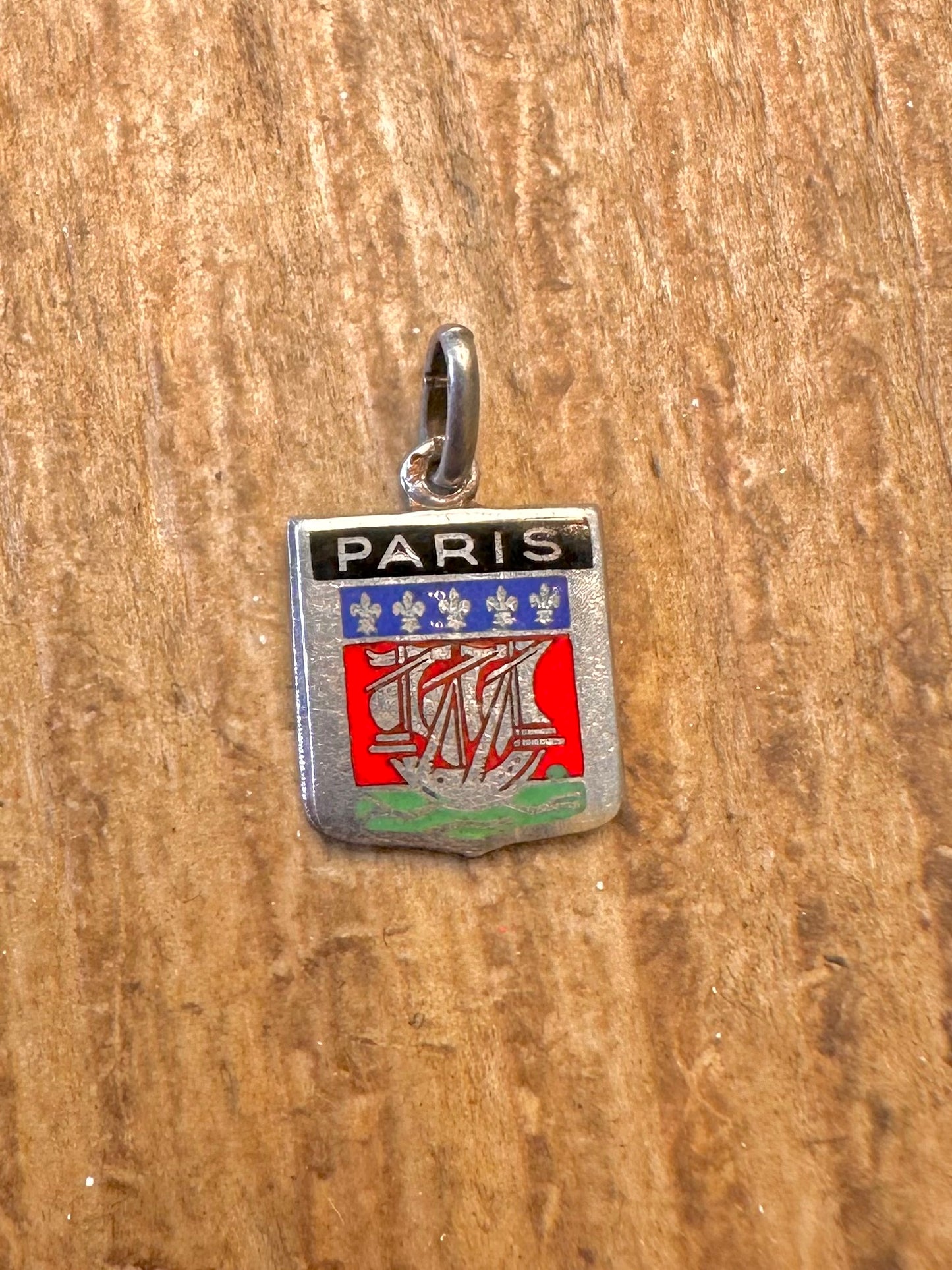 Paris Crest Enamel Silver Charm Pendant