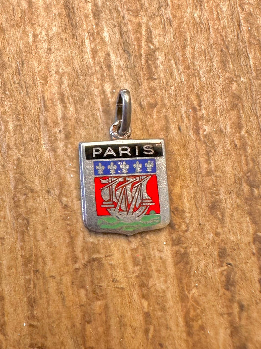 Paris Crest Enamel Silver Charm Pendant