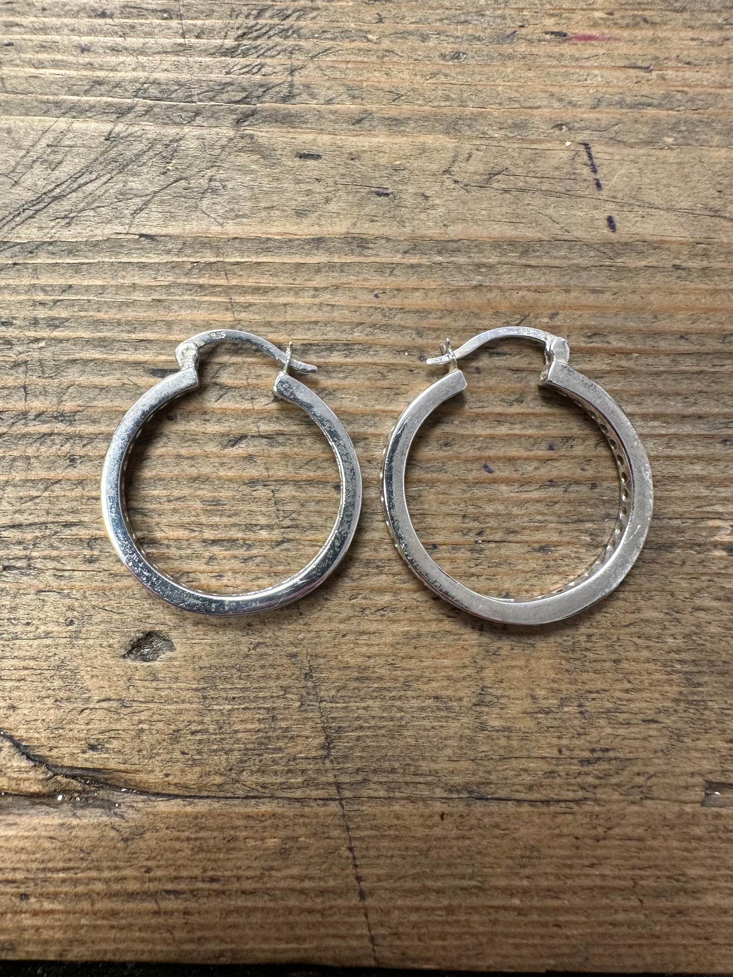 Modernist CZ 925 Silver Hoop Earrings