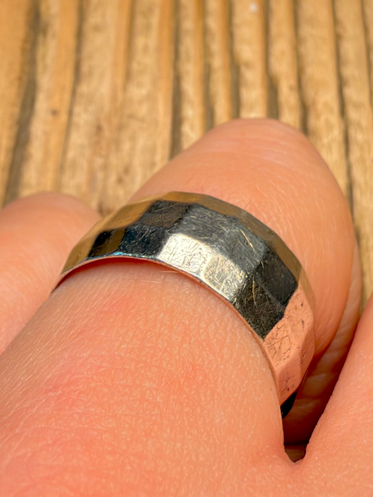 Square 1974 Hammered Band 925 Sterling Silver Size W Ring