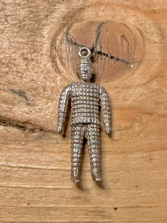Vintage Textured Man 925 Silver Charm Pendant
