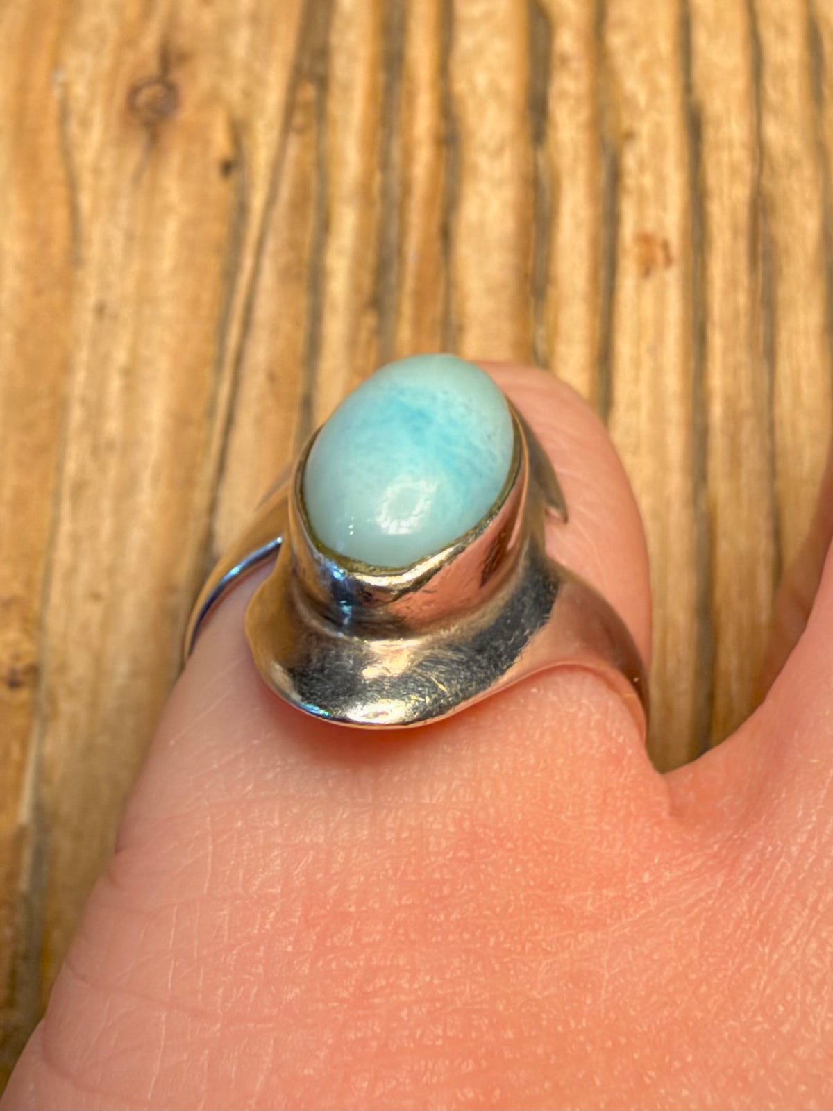 Abstract Larimar 925 Sterling Silver Size N Ring