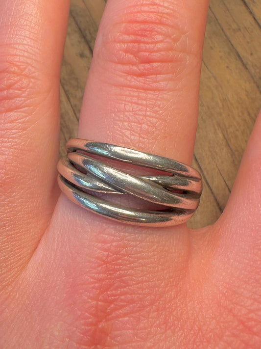 Abstract Layer Style 925 Sterling Silver Size W1/2 Ring