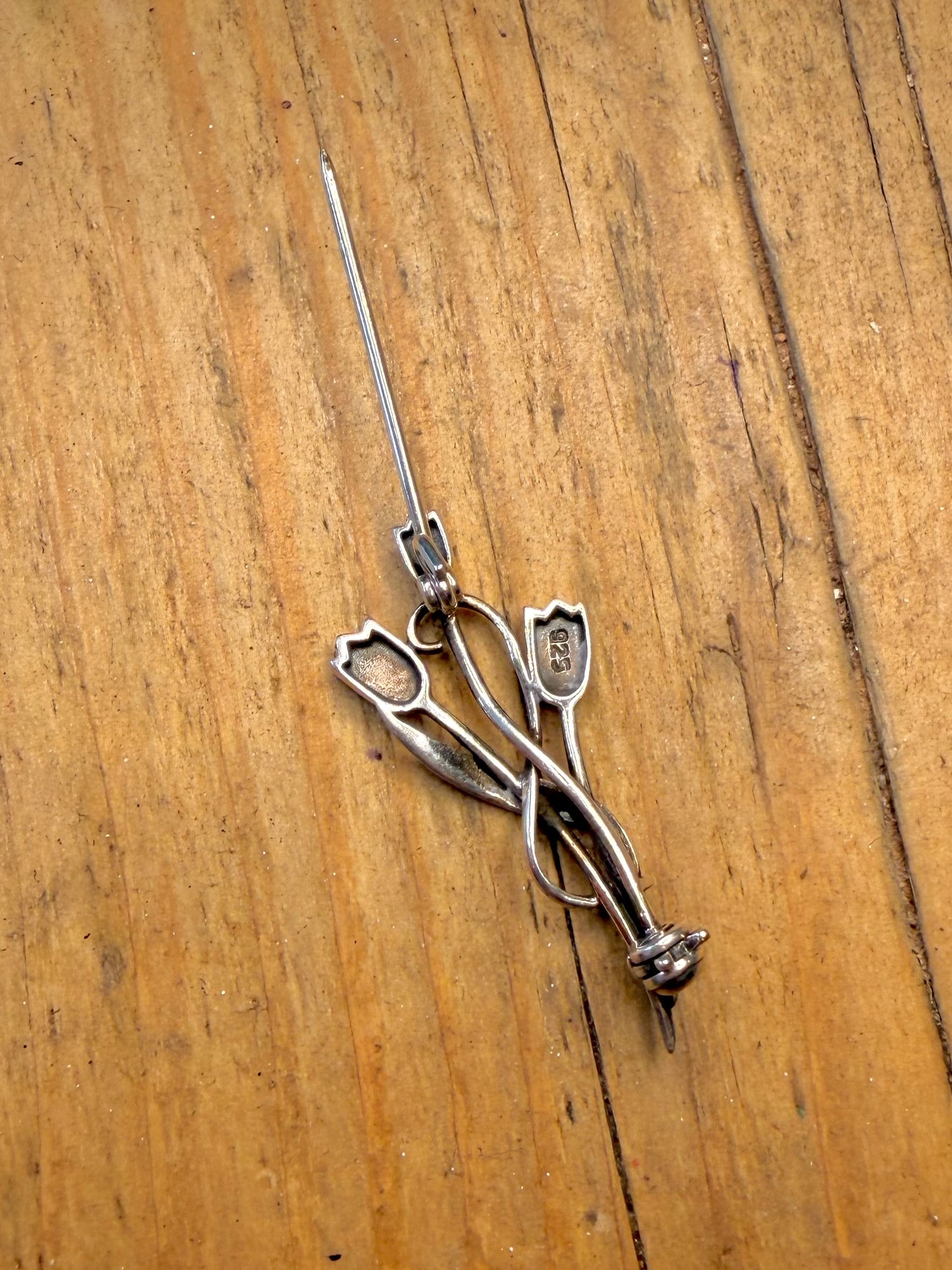 Tulip Flowers 925 Sterling Silver Brooch