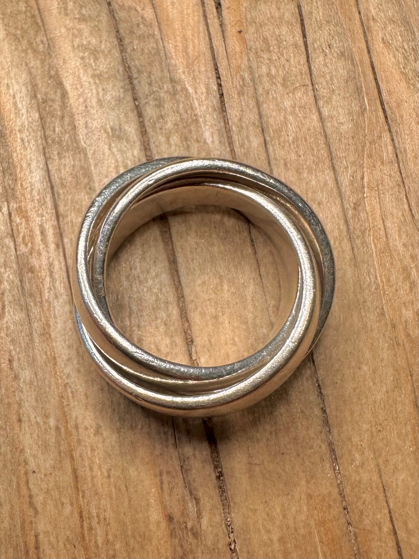 Vintage Chunky Three Band 925 Sterling Silver Size Q Ring