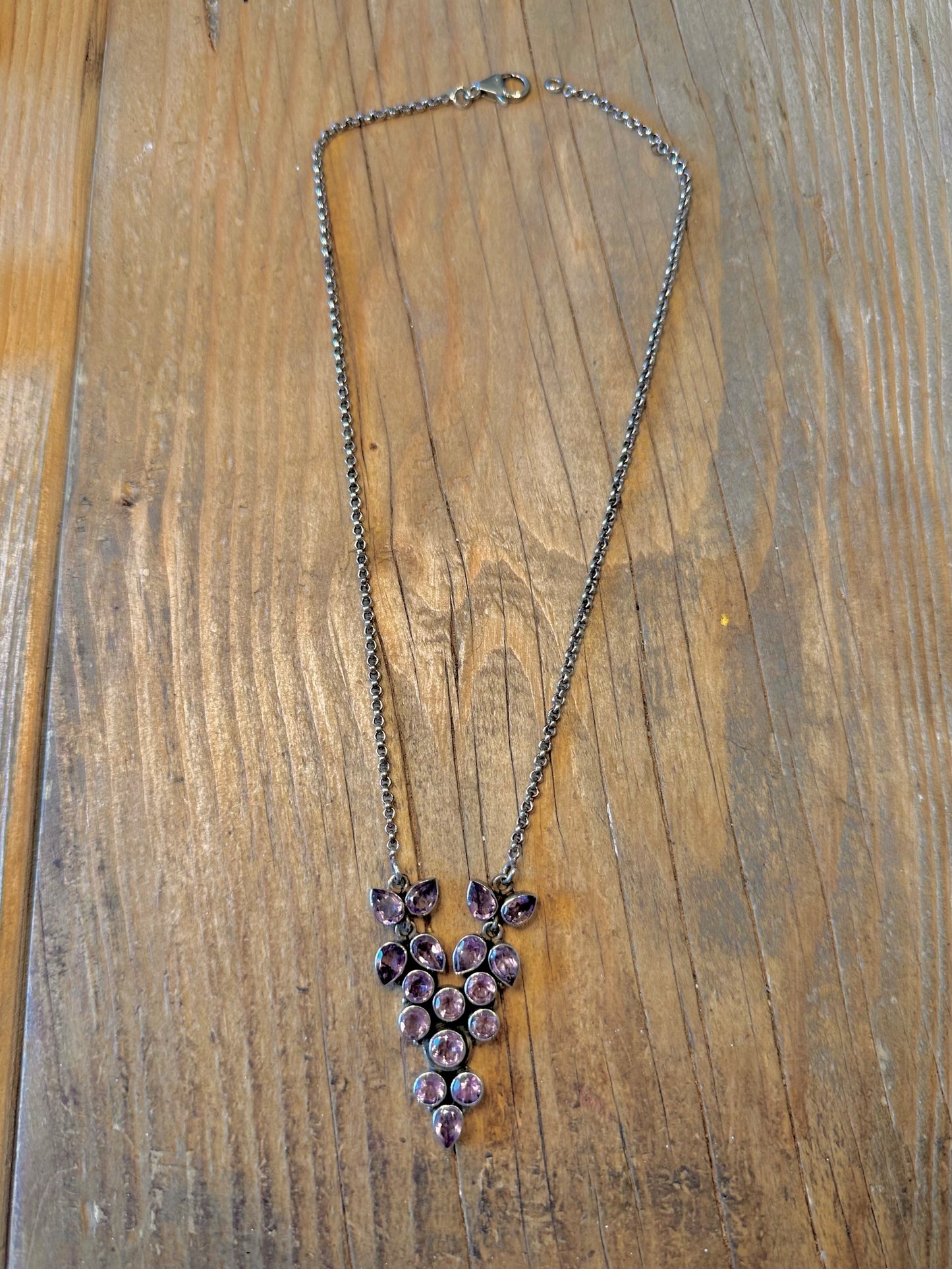 Amethyst Cluster Belcher Chain 925 Sterling Silver 16.5 inch Necklace