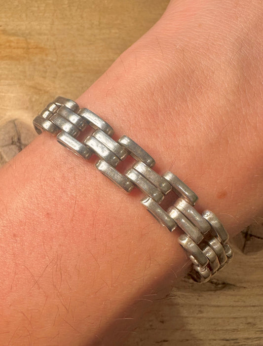Vintage Brick Gate Link Box Clasp 925 Silver 8 inch Bracelet