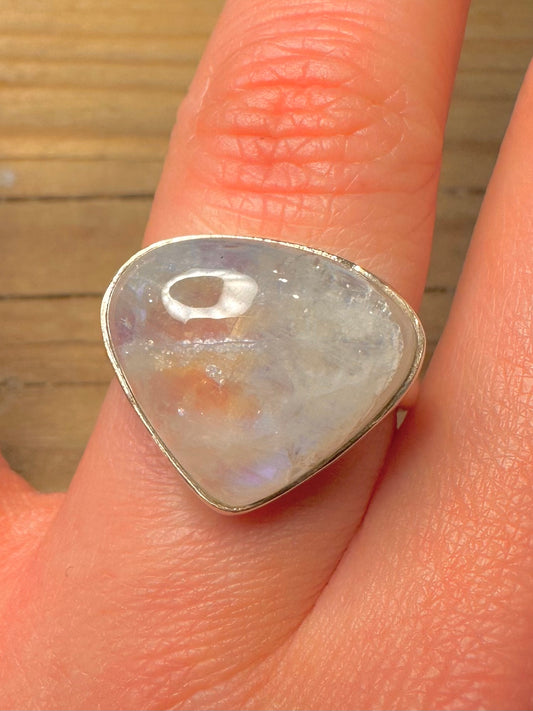 Vintage Moonstone Triangle 925 Sterling Silver Size Q Ring