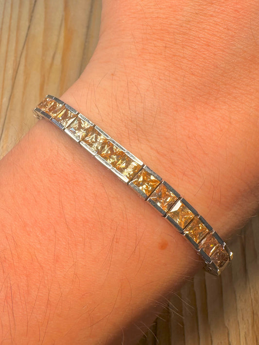 Modern Citrine Tennis 925 Sterling Silver 7 inch Bracelet