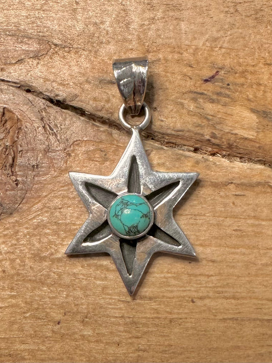 Vintage Turquoise Star 925 Silver Pendant