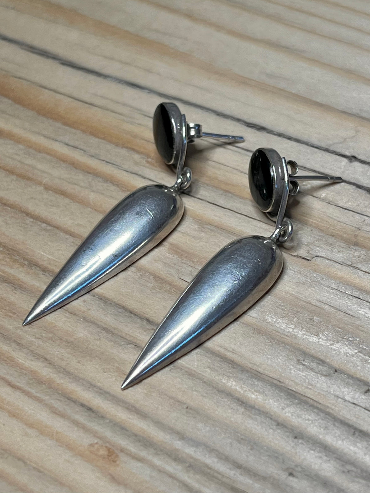 Black Onyx Tear Drop 925 Sterling Silver Earrings