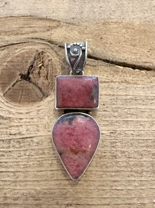 Vintage Rhodonite Dangle 925 Silver Pendant