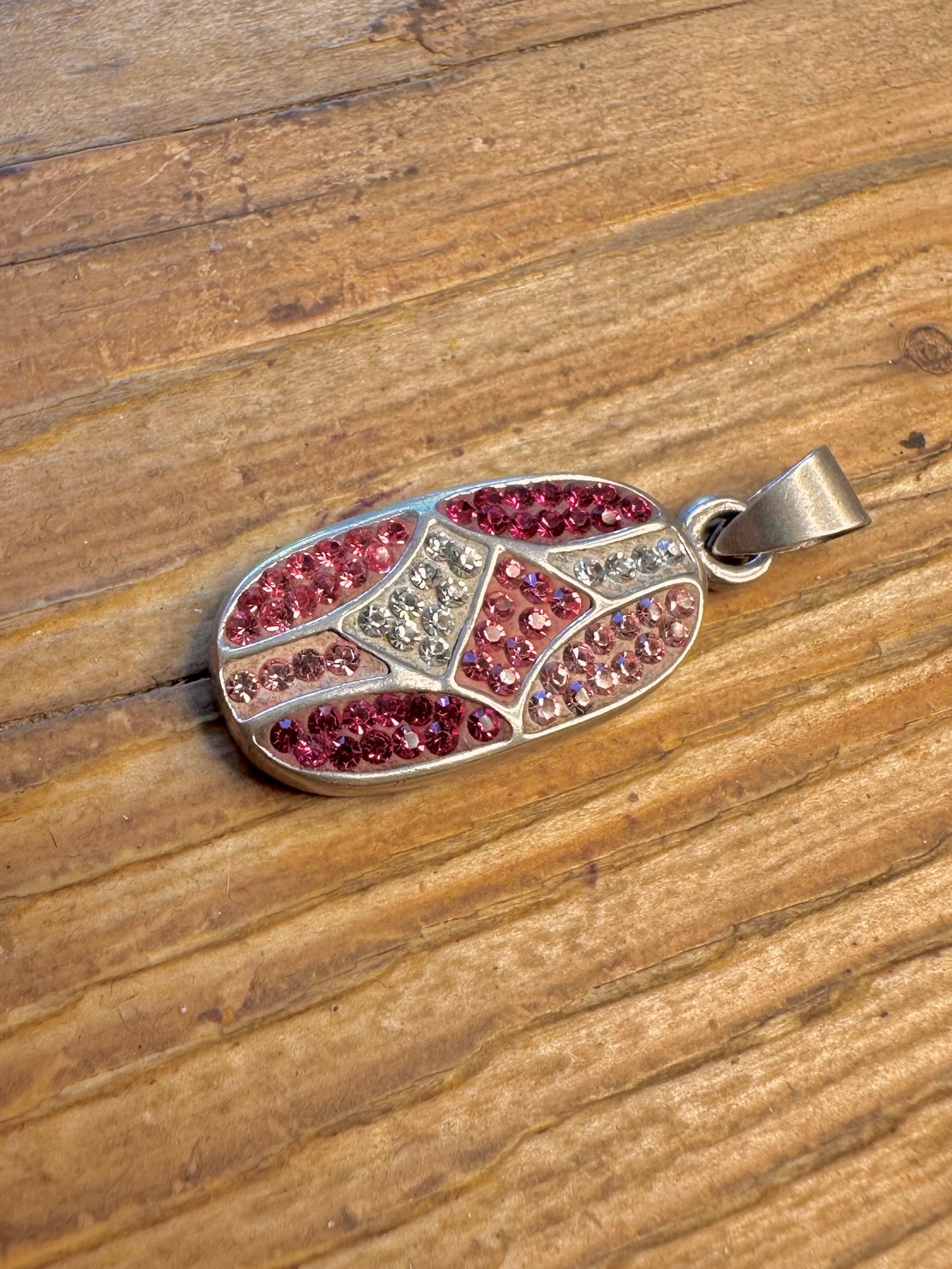 Pink and White CZ Oval 925 Sterling Silver Pendant