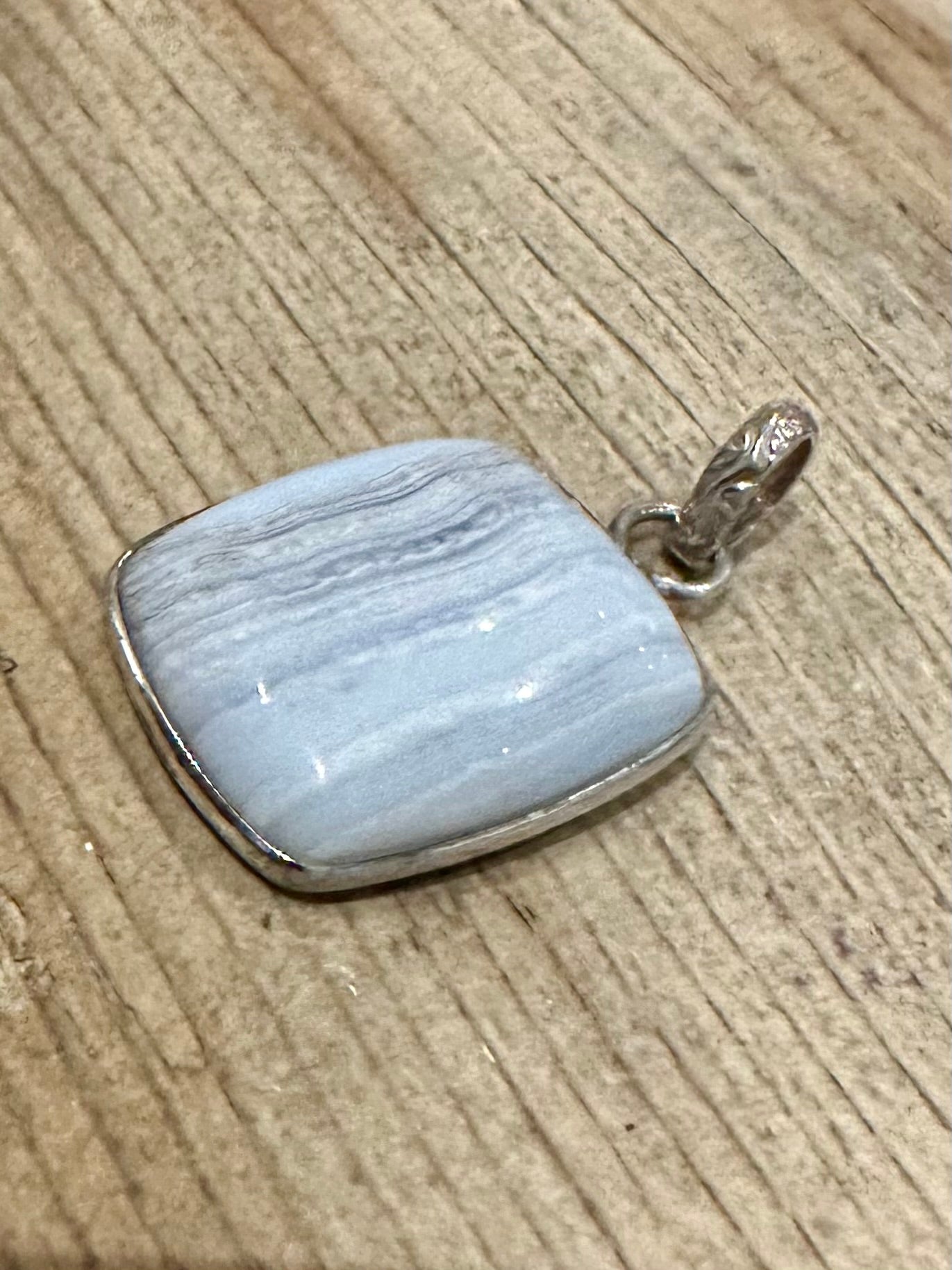 Vintage Lace Agate Rectangle 925 Silver Pendant