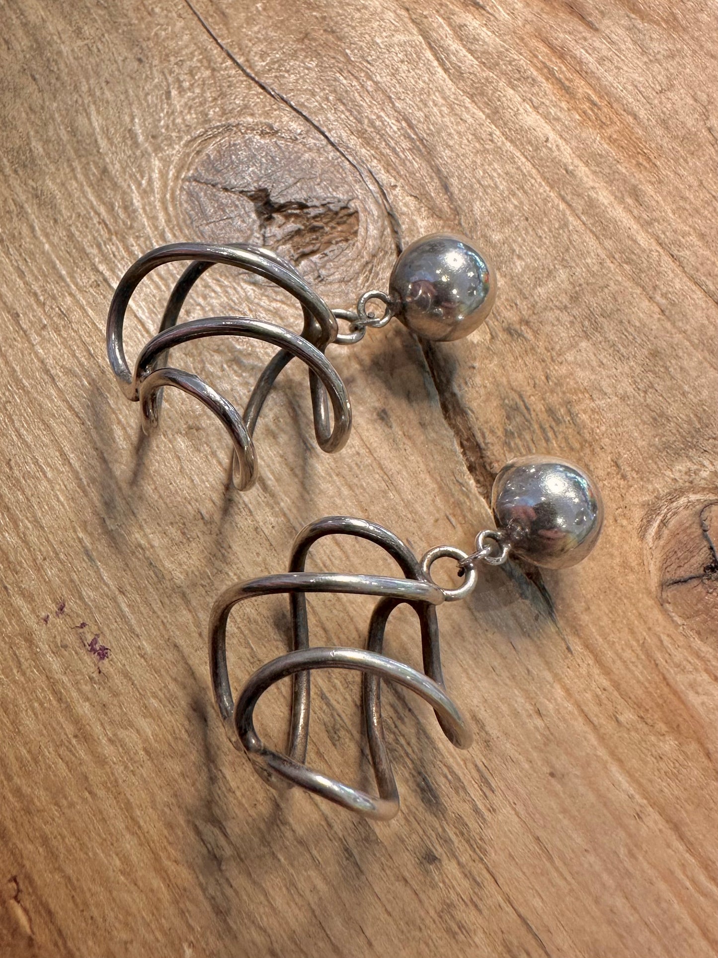 Abstract Rounded Cage Dangle 925 Silver Earrings