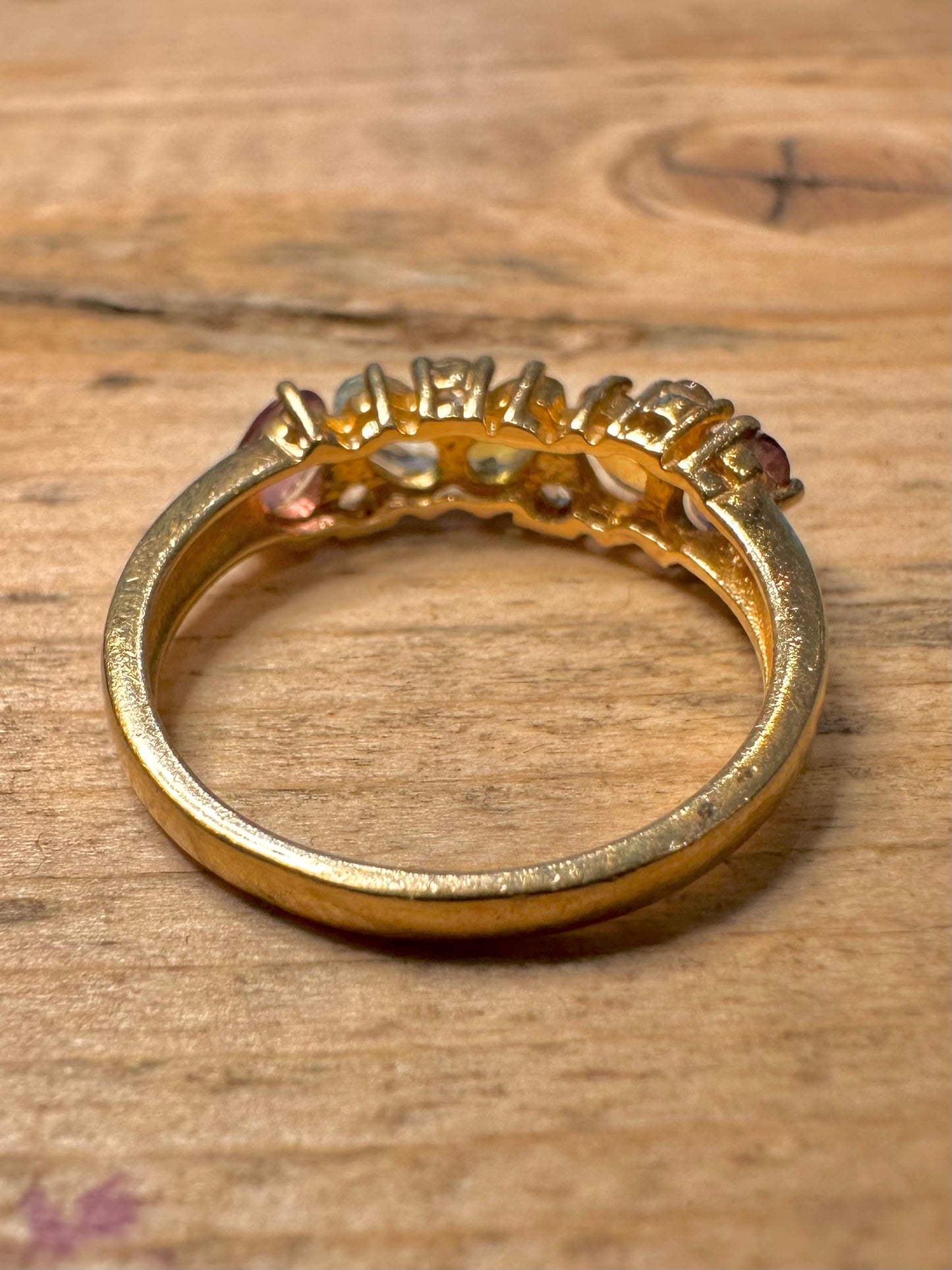 Vintage Multi Gemstone Gold on 925 Silver Size P1/2 Ring