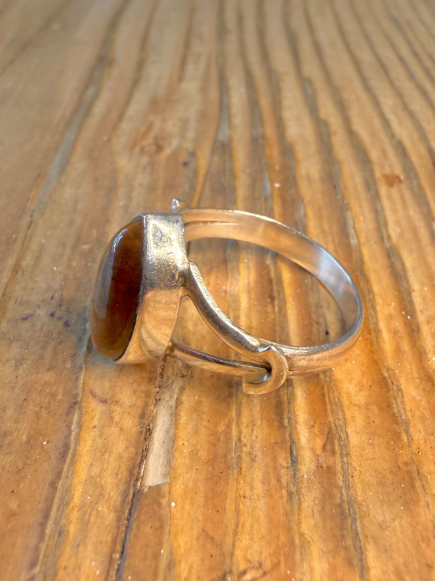Tigers Eye Split Band 925 Sterling Silver Size U1/2 Ring