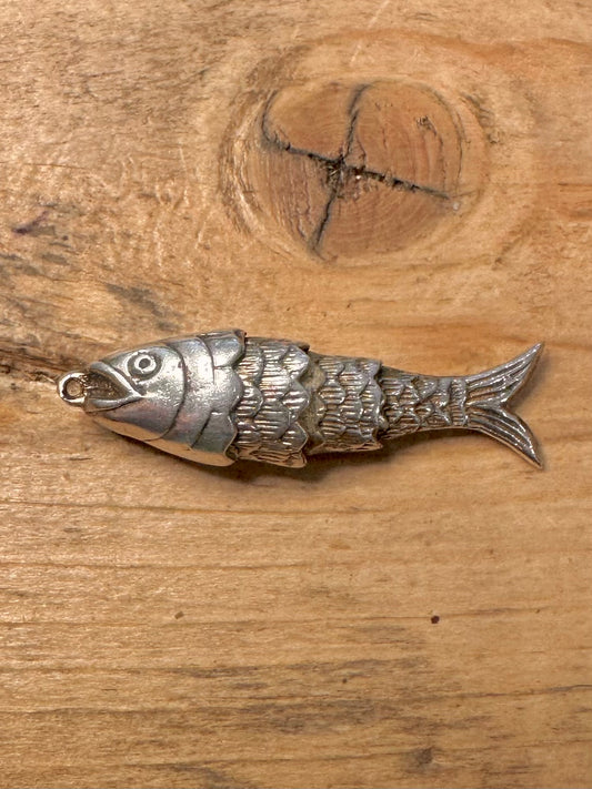 Vintage Articulated Fish 925 Silver Pendant