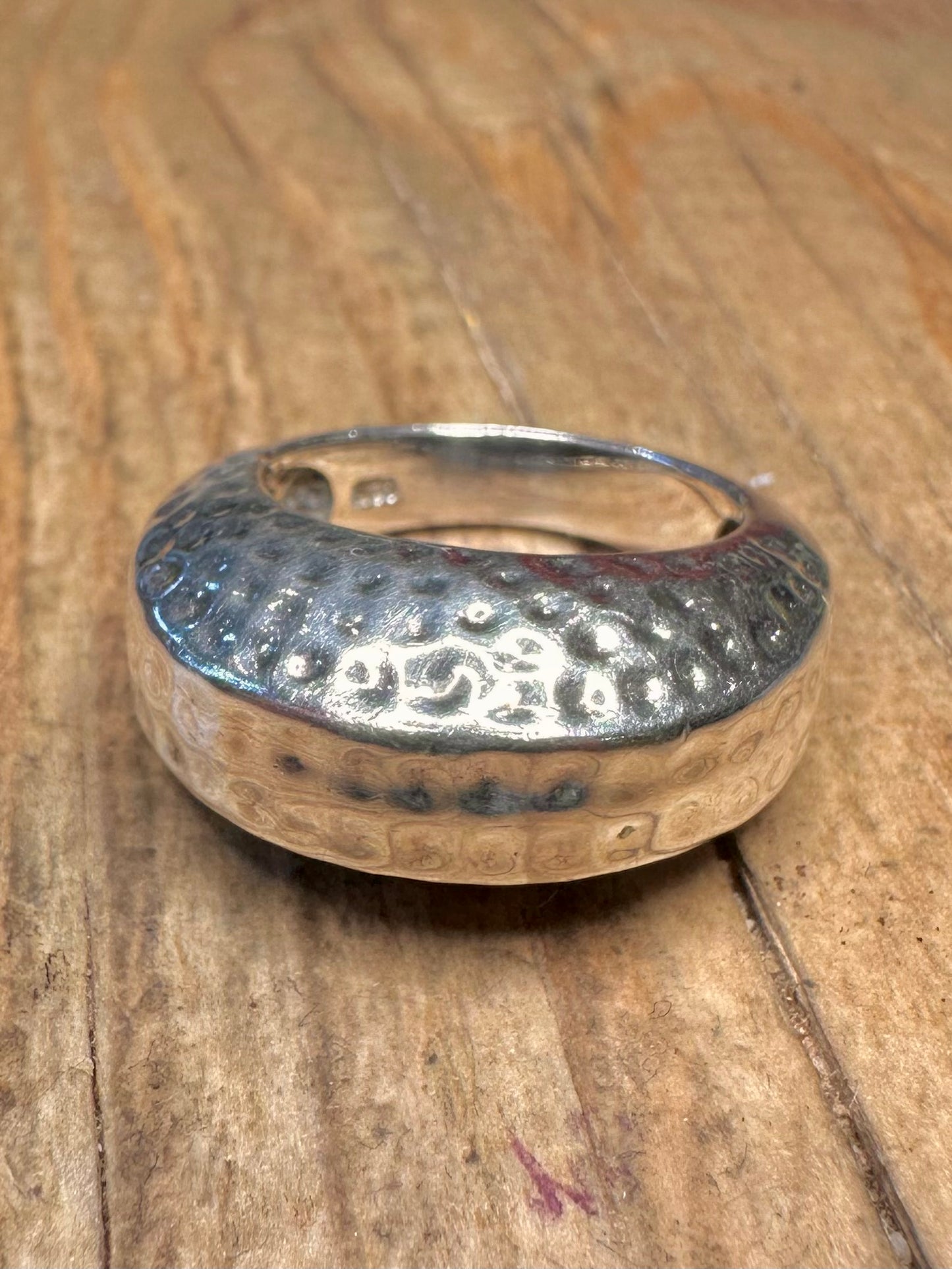 Modernist Hammered Dome 925 Sterling Silver Size N Ring