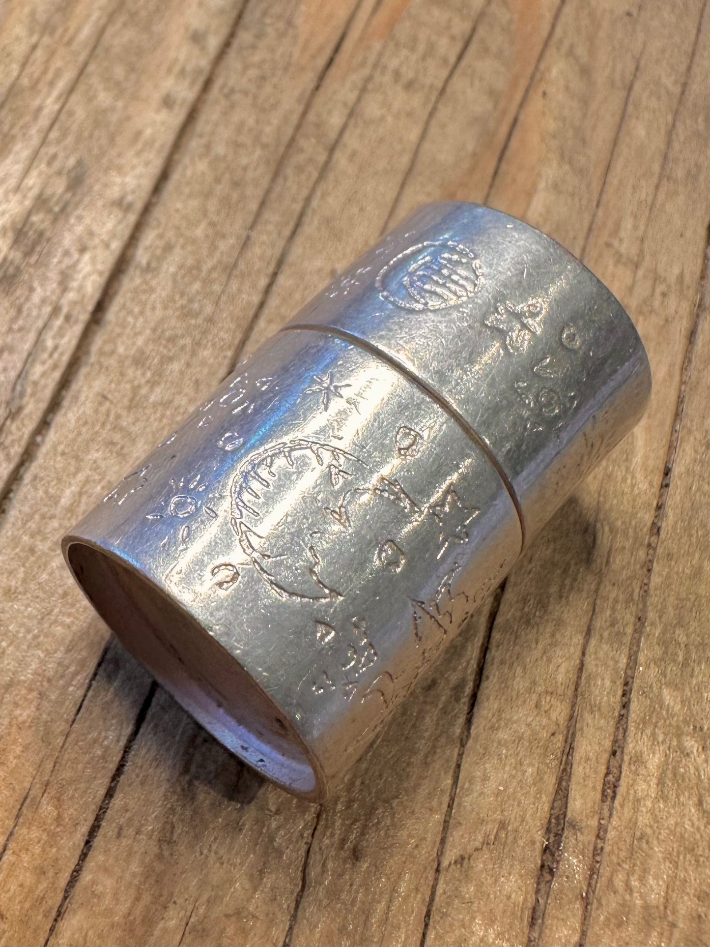 Modern Cylinder Engraved Sun Star and Moon Box 925 Sterling Silver Collectable