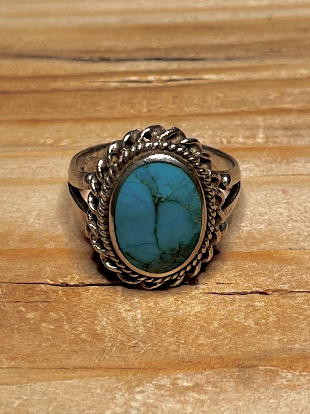 Navajo Style Turquoise Oval 925 Sterling Silver Size T1/2 Ring
