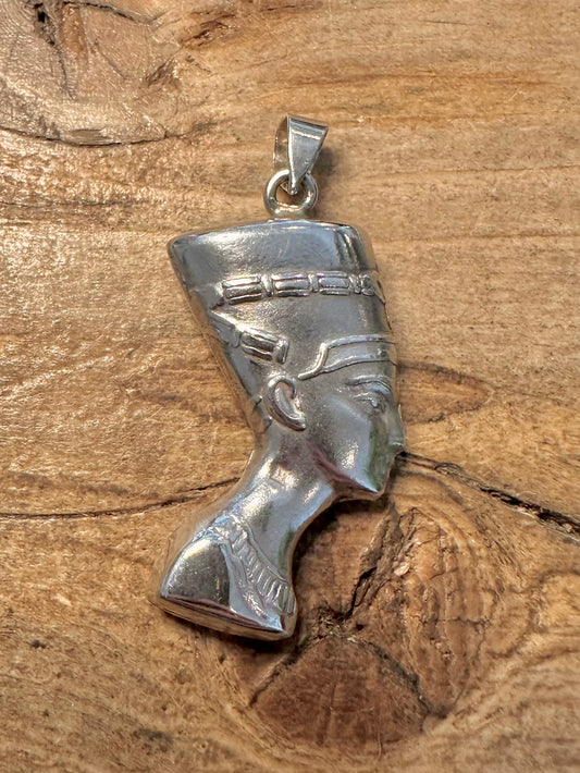 Vintage Egyptian Nefertiti Head 925 Silver Pendant