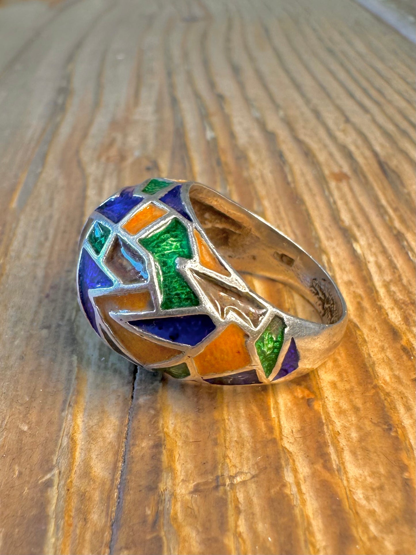 Colourful Enamel Dome 925 Sterling Silver Size P Ring
