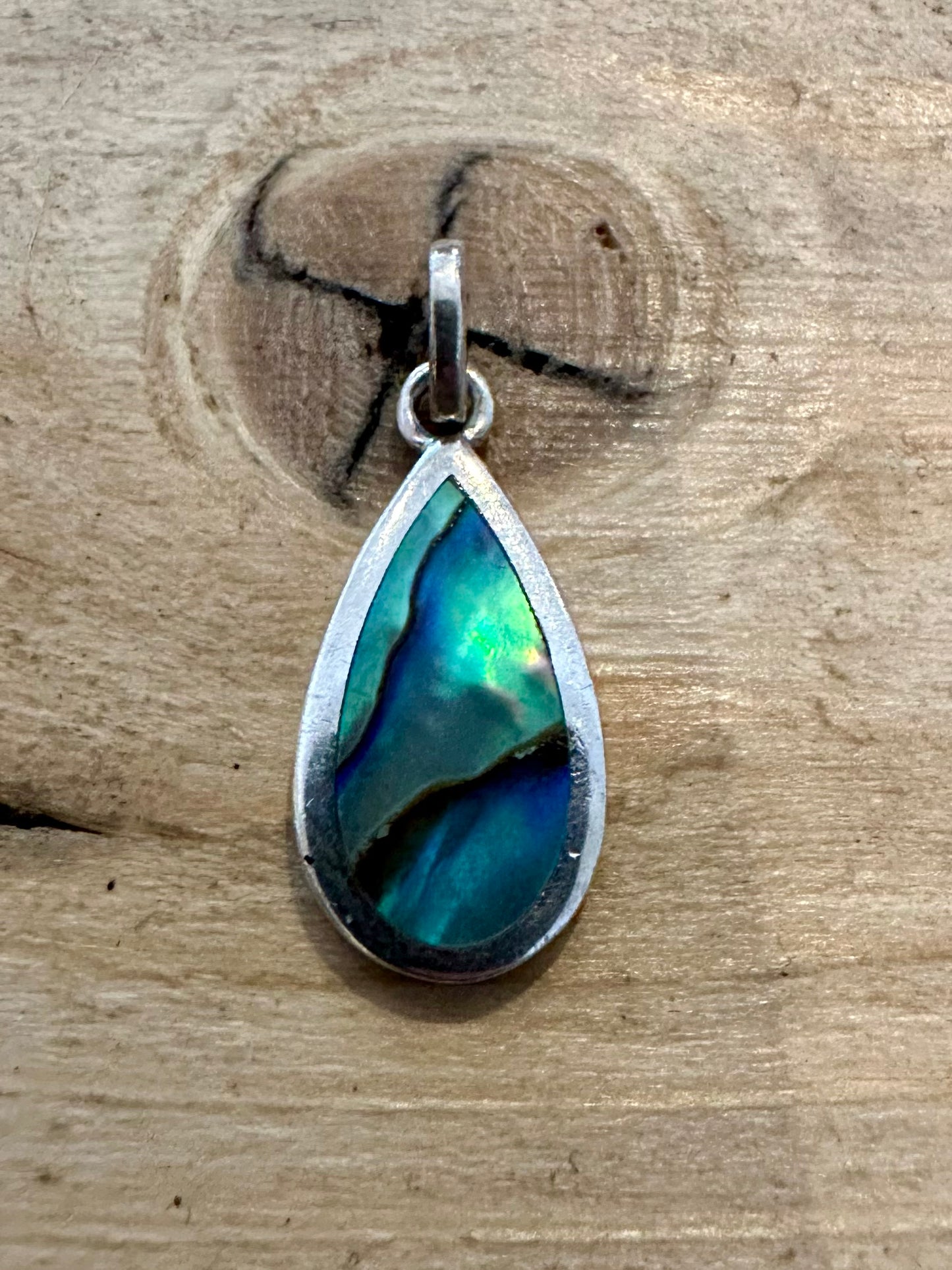 Vintage Abalone Tear Drop 925 Silver Pendant