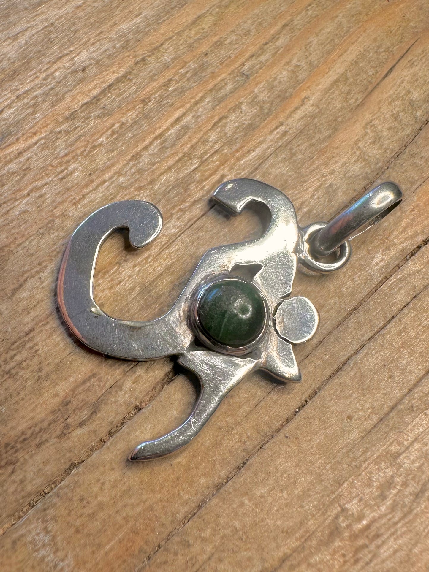 Vintage Om with Green Stone 925 Sterling Silver Pendant