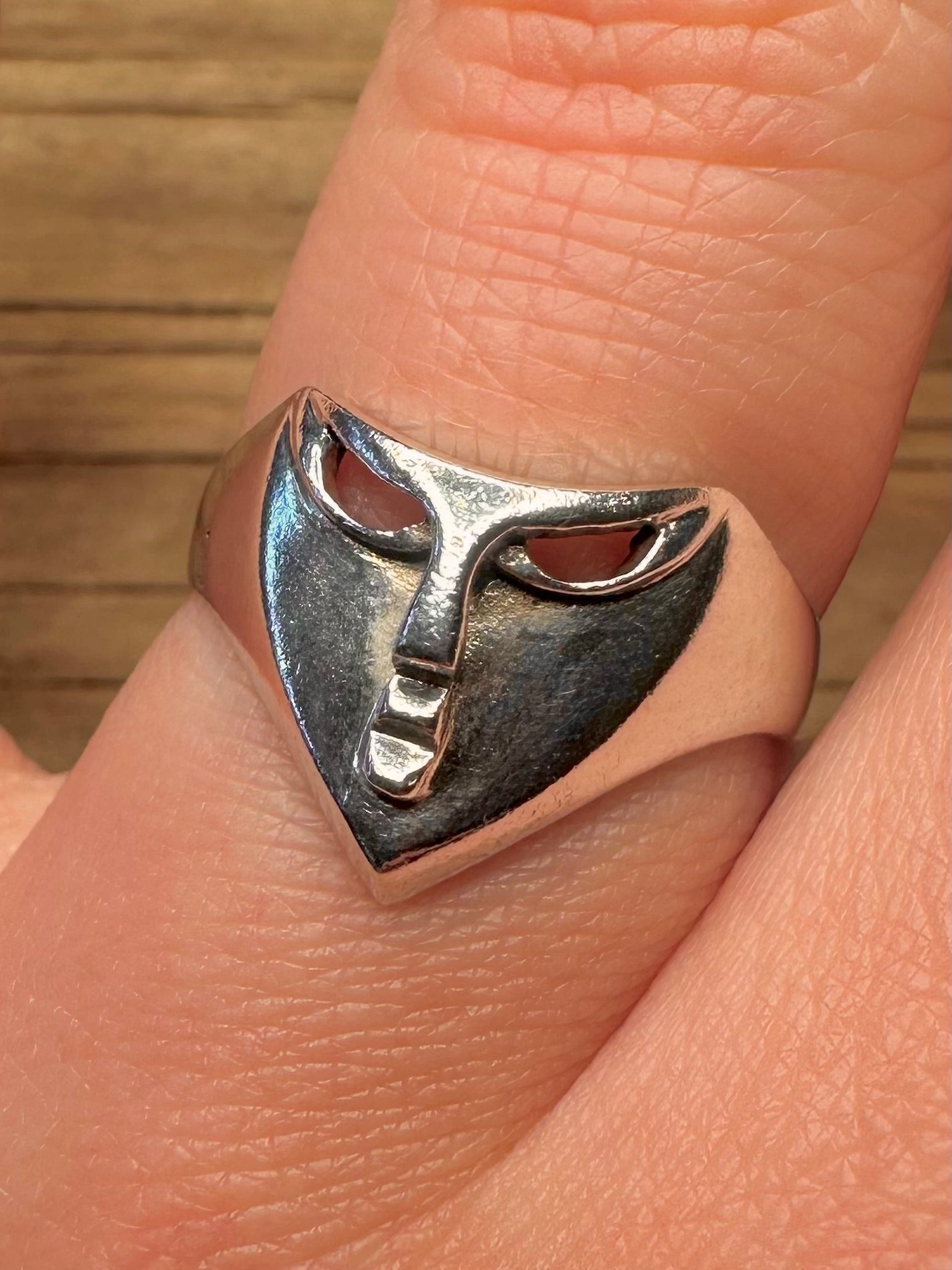 Vintage Mask 925 Sterling Silver Size Q Ring
