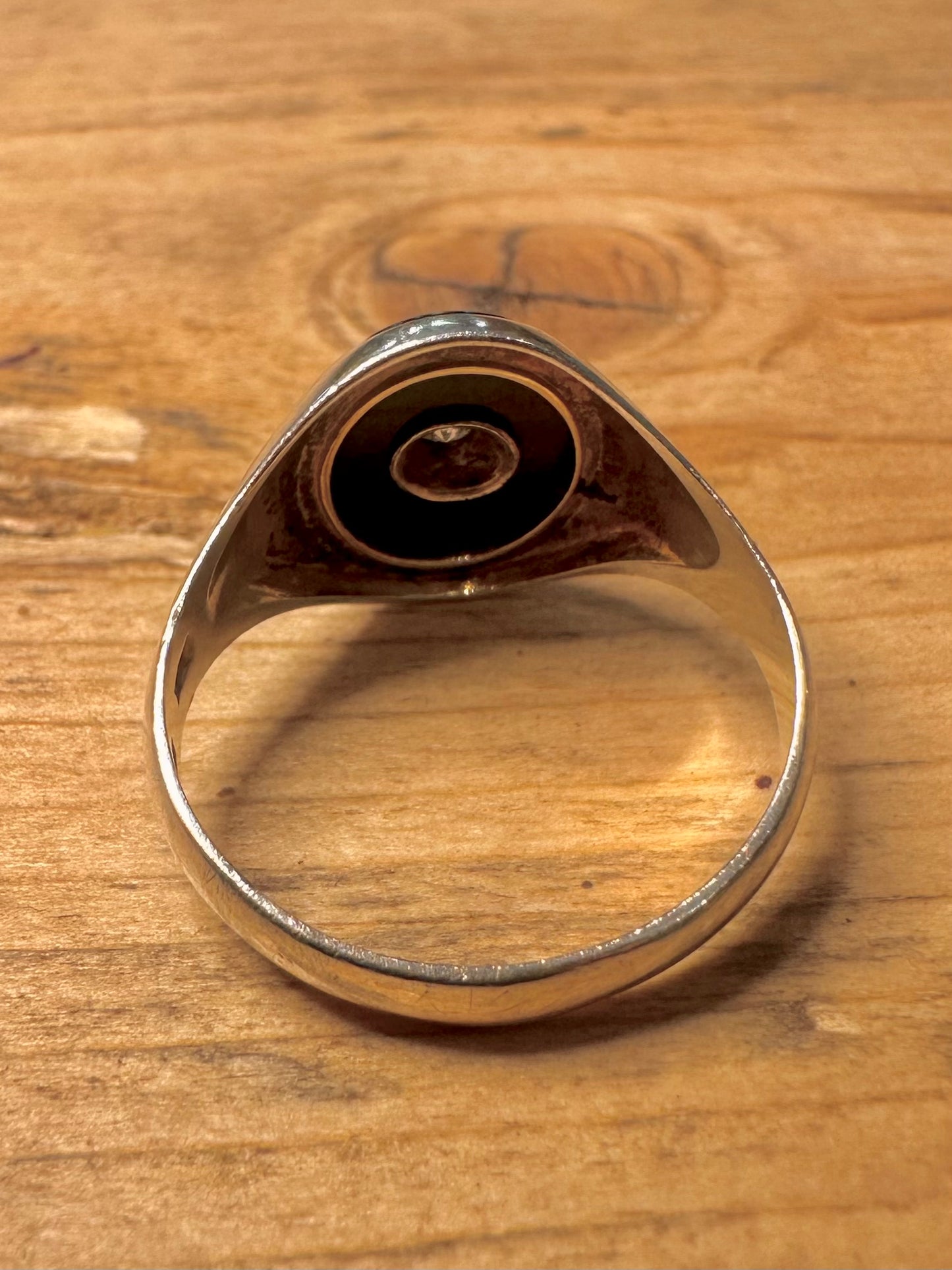 Vintage 1987 Onyx and CZ Signet 925 Silver Size S Ring