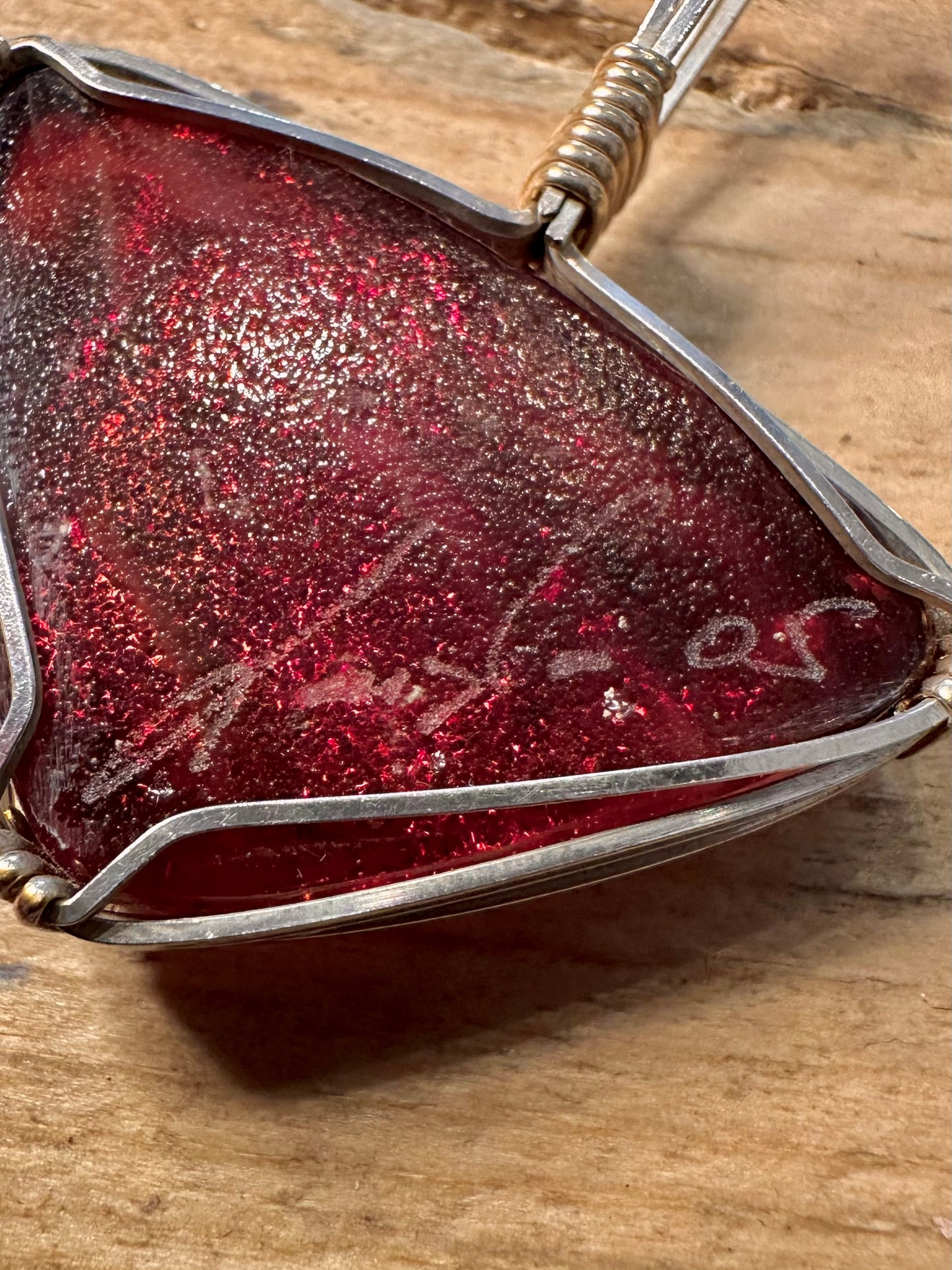 Abstract Dichroic Glass Purple Silver Pendant
