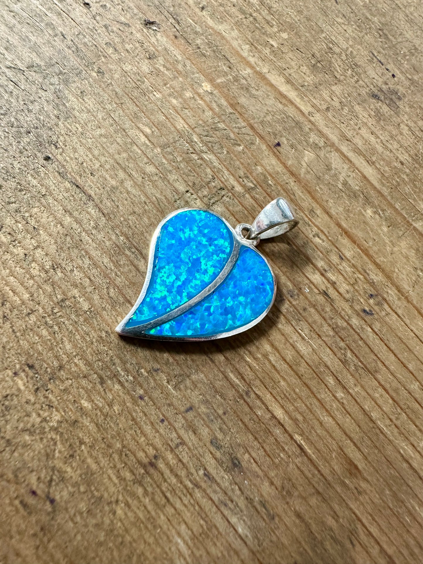 Modernist Blue Opal Heart 925 Pendant