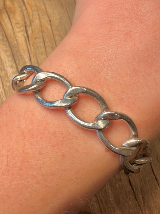 Vintage Large Curb Link 925 Sterling Silver 8 inch Bracelet