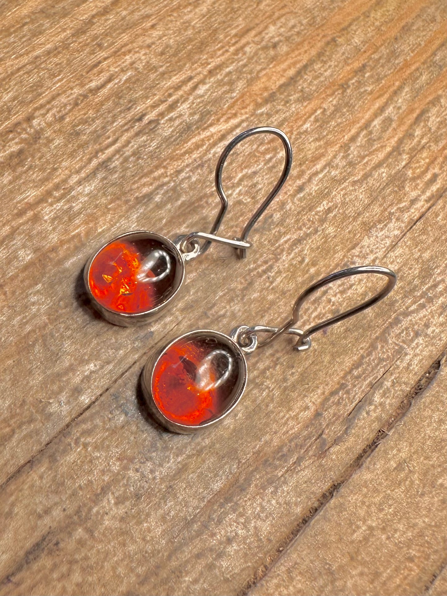 Vintage Amber Circle 925 Sterling Silver Earrings