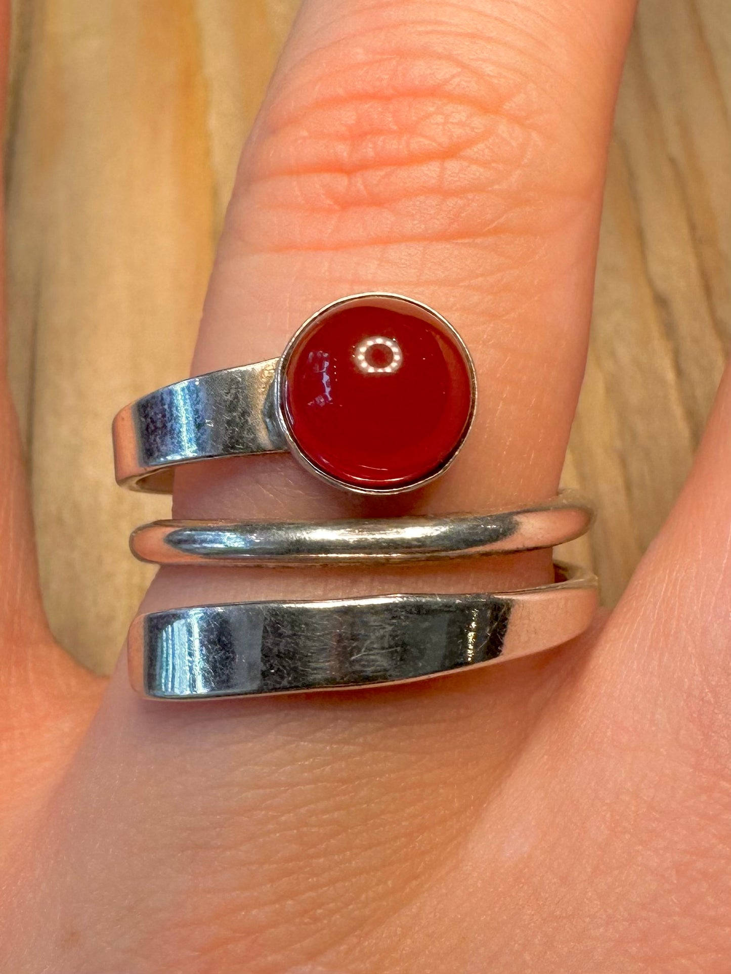 Modernist Carnelian Layer 925 Sterling Silver Mexico Size T Ring