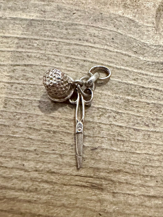 Vintage Scissors and Thimble 925 Silver Charm Pendant