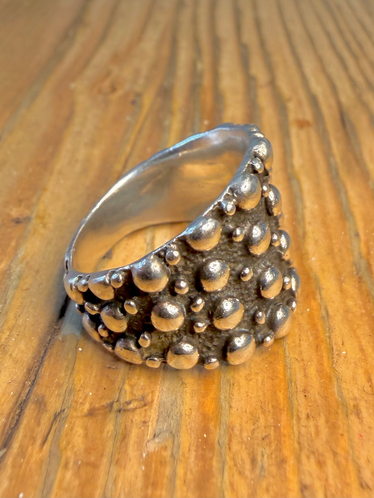 Textured ‘Touch of the Earth’ Wide 925 Sterling Silver Size T Ring