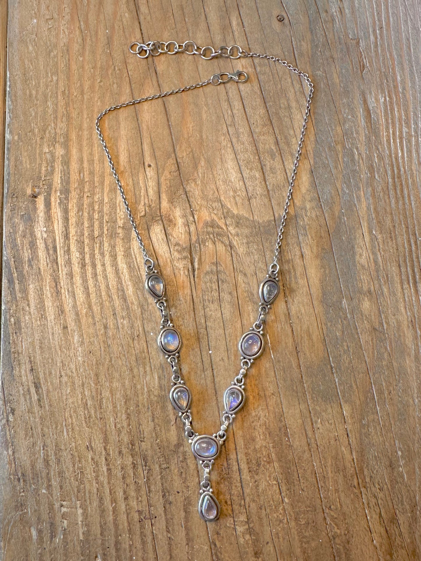 Moonstone Teardrop and Oval Cable Chain 925 Sterling Silver 16 to 18 inch Necklace