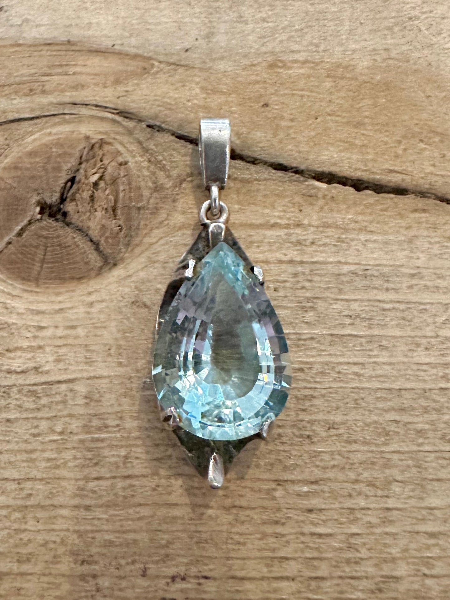 Vintage Abstract Blue Topaz 925 Silver Pendant