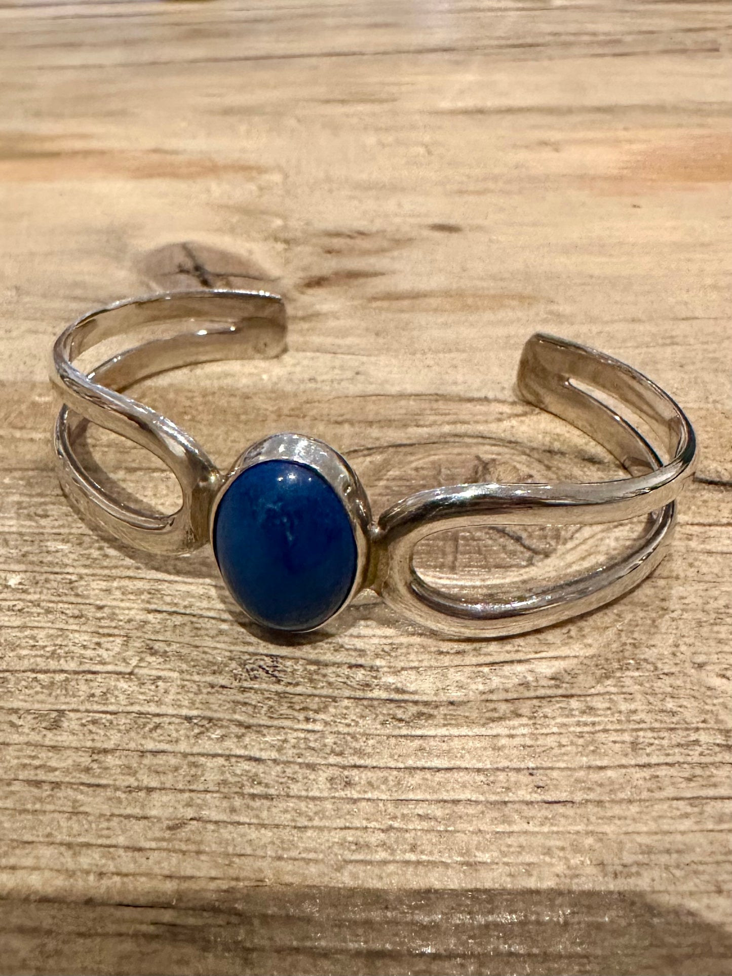 Vintage Blue Stone Agate Cuff 925 Silver Mexico Bangle