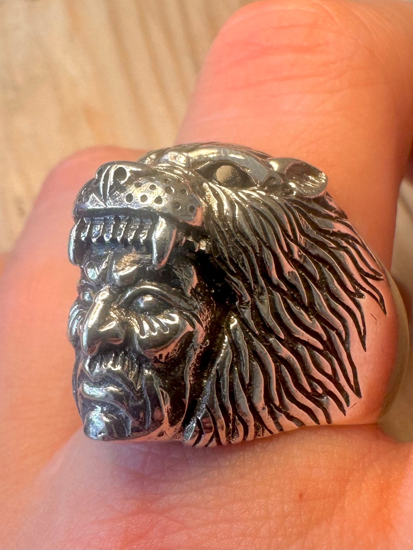 Vintage Native American Head Lion 925 Silver Size Z Ring