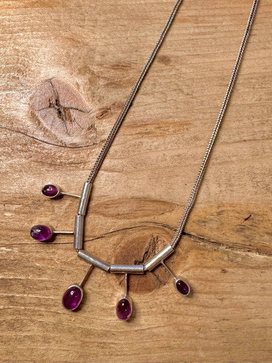 Vintage Amethyst Fox Tail 925 Silver 16.2 inch Necklace
