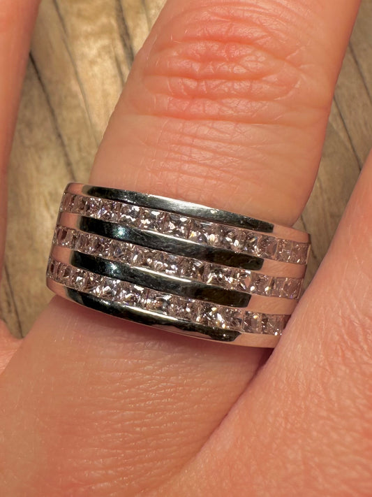 Modern Pink CZ Band 925 Sterling Silver Size Q1/2 Ring